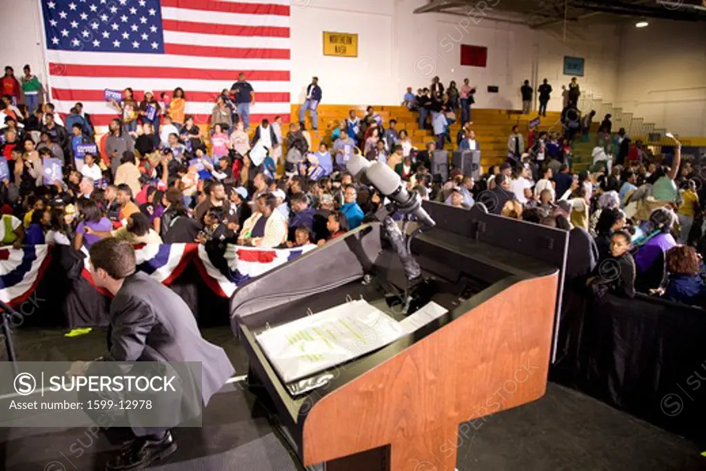 Michelle Obama's speaking podium during Barack Obama Presidential Rally, October 29, 2008 in Rocky Mount High School, North Carolina