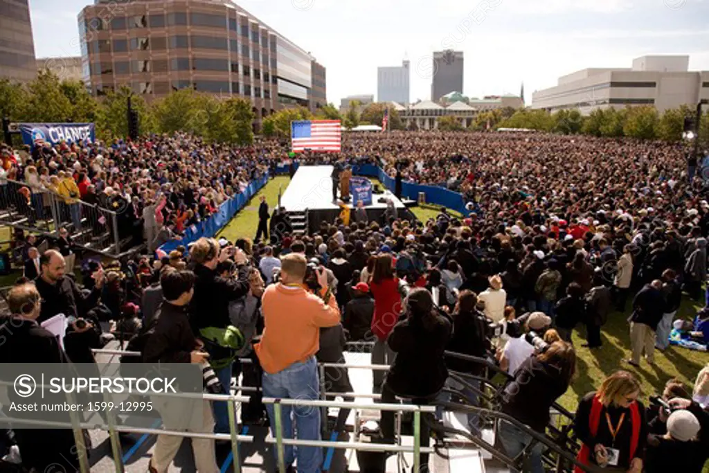 Elevated view of Presidential Candidate Barack Obama at early vote for change Presidential rally, October 29, 2008 at Halifax Mall, Government Complex in Raleigh, NC