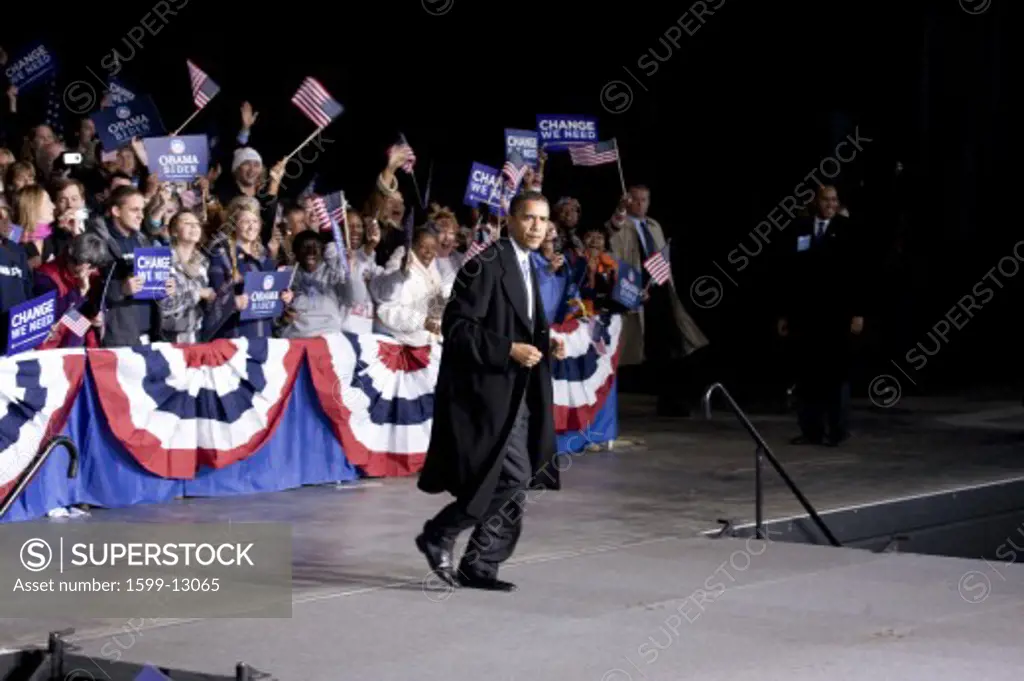 US Senator Barack Obama taking the stage at Change We Need Presidential rally, October 30, 2008 at Verizon Wireless Virginia Beach Amphitheater in Virginia Beach, VA