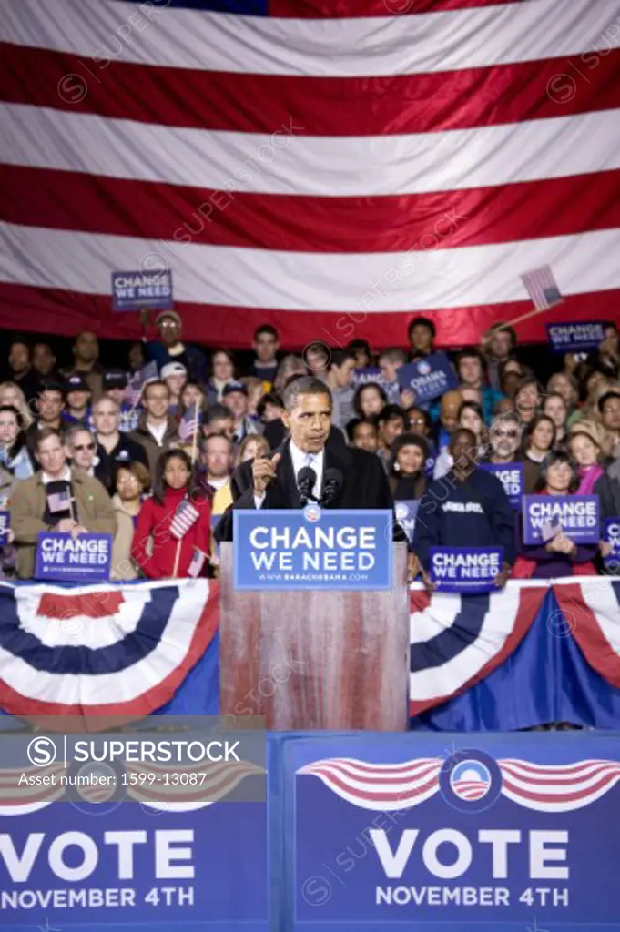 US Senator Barack Obama speaking at Change We Need Presidential rally, October 30, 2008 at Verizon Wireless Virginia Beach Amphitheater in Virginia Beach, VA