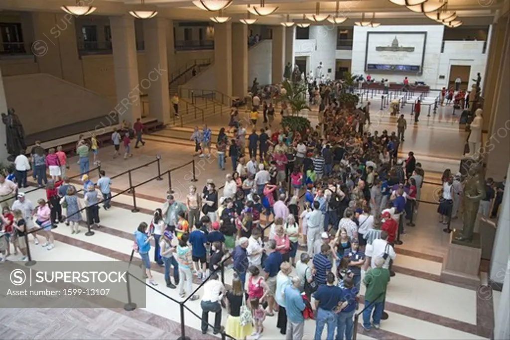 Tourists standing in line for tickets at the U.S. Capitol Visitors Center, Washington, D.C.