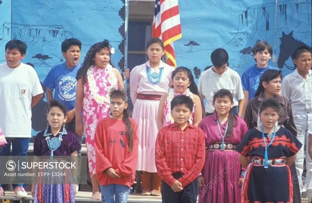Navajo schoolchildren reciting the pledge of allegiance, Blanding Elementary School, UT