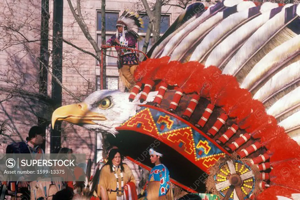 Native American float in Macy's 50th annual Thanksgiving Parade in New York, New York