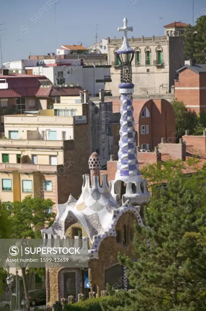 Magical homes of Antoni Gaudi's Parc Guell, Barcelona, Spain