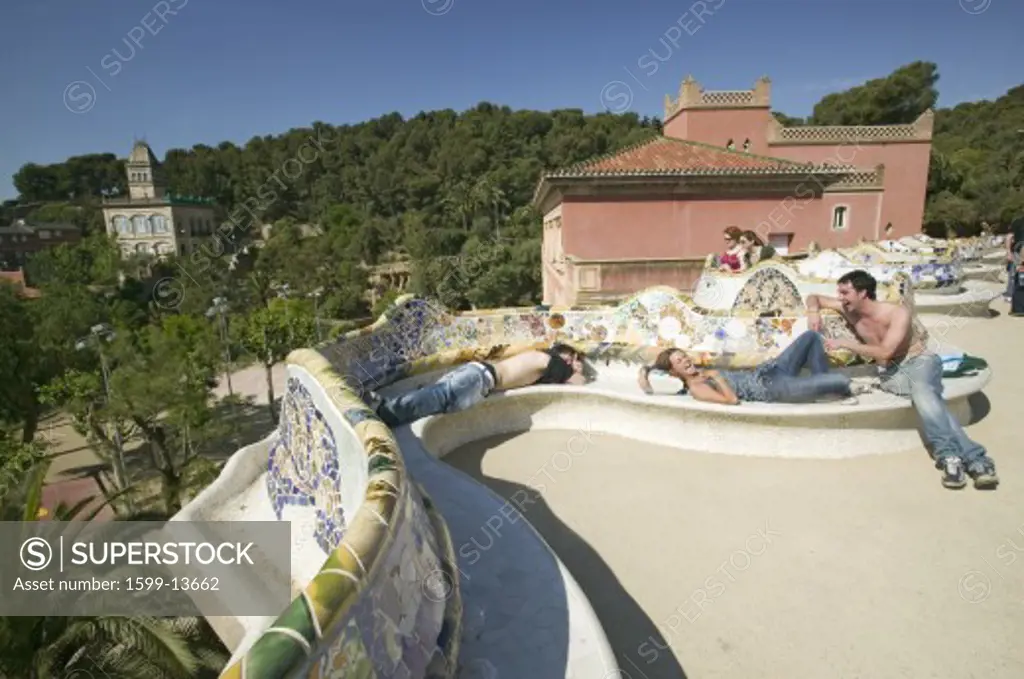 Magical homes of Antoni Gaudi's Parc Guell, Barcelona, Spain