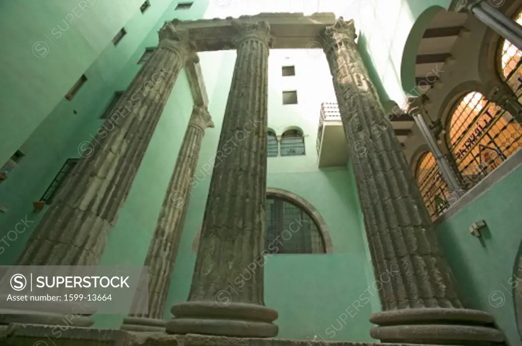 Ancient Roman Columns in Barrio Gotic, Barcelona, Spain
