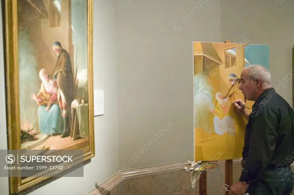 Man copies painting in Museum de Prado, Prado Museum, Madrid, Spain