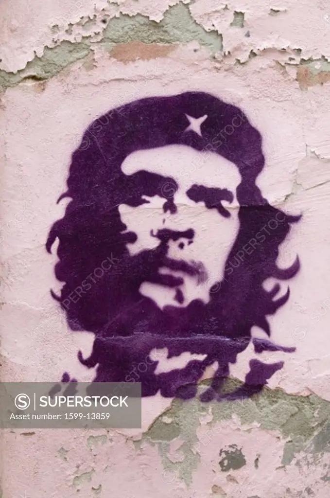Stencil of Cuban revolutionary and icon, Che Guevara, on building in Tomar, Portugal