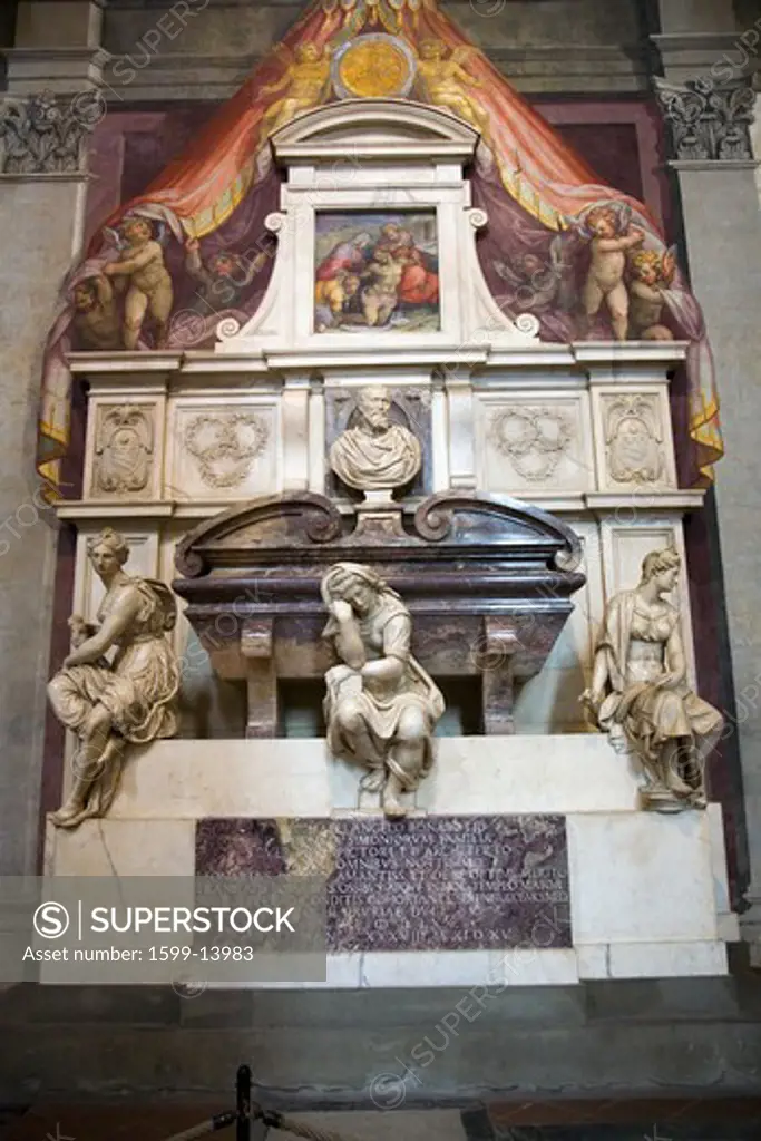 Tomb of Michelangelo di Lodovico Buonarroti Simoni in the Basilica of Santa Croce, Florence, Italy, Europe