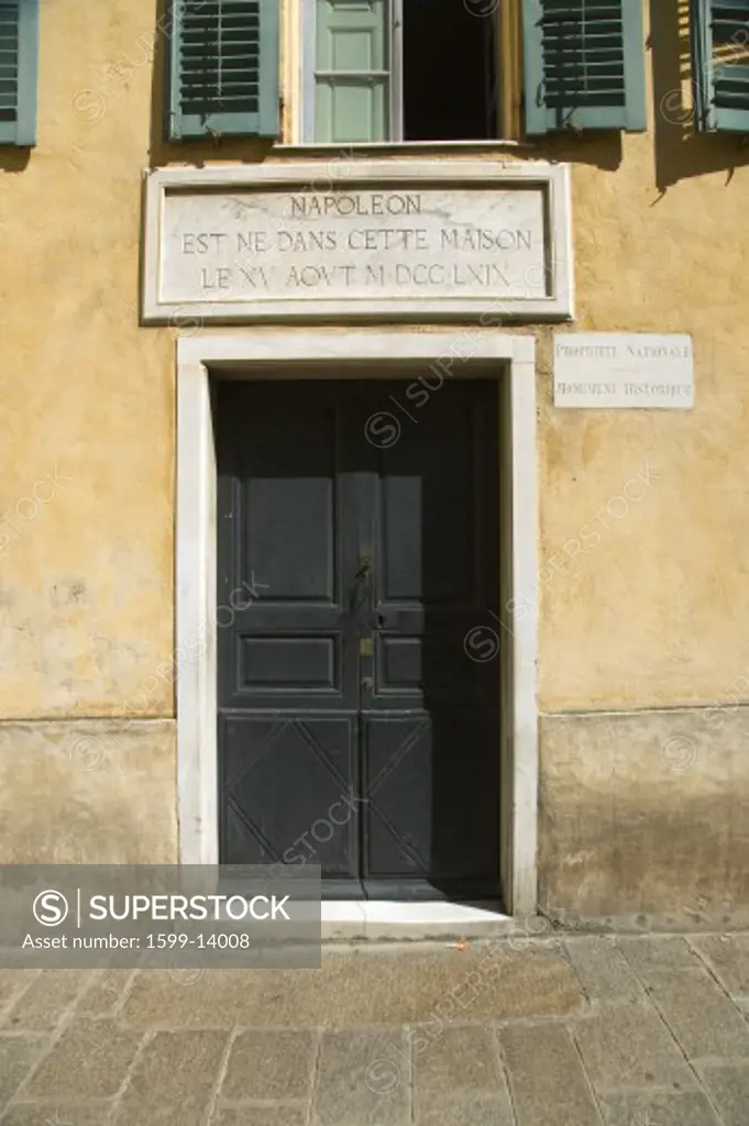 Front door of Napoleon Bonaparte's birthplace, on the Mediterranean Sea, Corsica, France, Europe