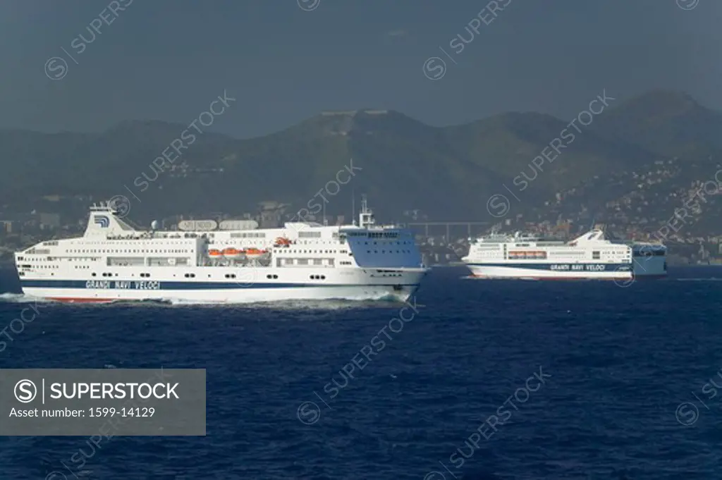 Grandi Navi Veloci Ferryboat off coast of Genoa, Italy