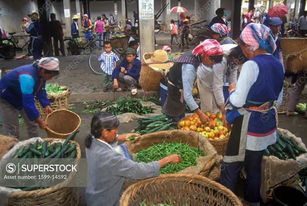Vegetables for sale at the Bei Marketplace in Dali, Yunnan Province, People's Republic of China