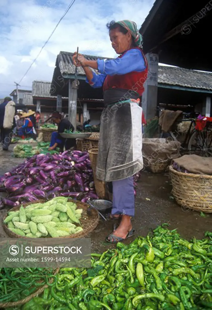 Vegetables for sale at the Bei Marketplace in Dali, Yunnan Province, People's Republic of China