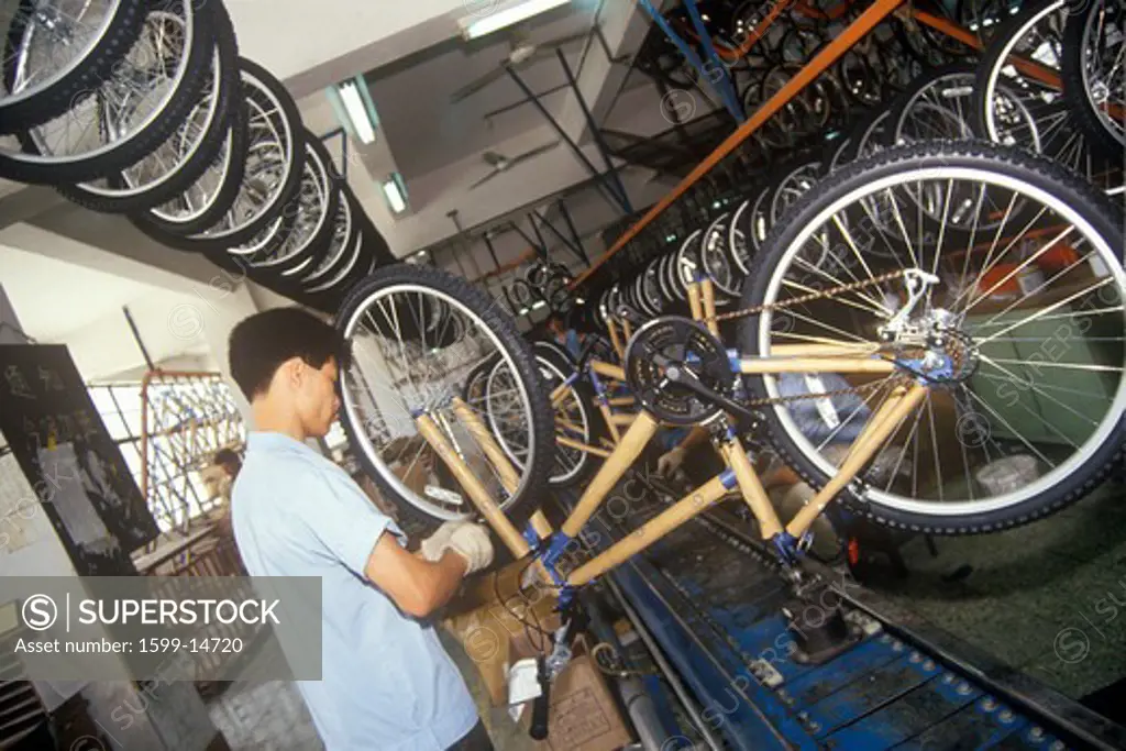 Factory workers at China Bicycle in Shenzhen in Guangdong Province, People's Republic of China