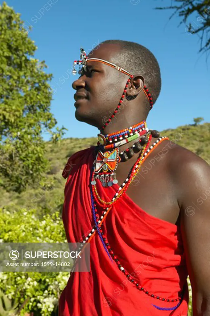 Masai Warrior in red robe of Lewa Conservancy, Kenya Africa