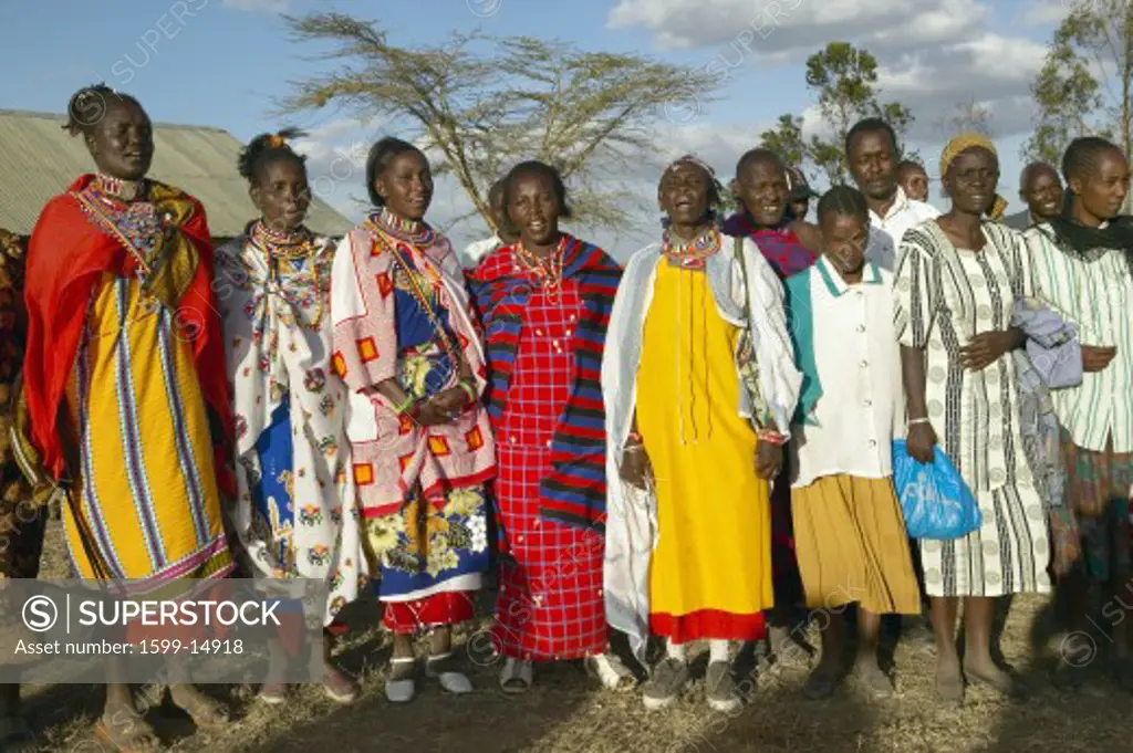 Village people singing at sunset in village of Nairobi National Park, Nairobi, Kenya, Africa