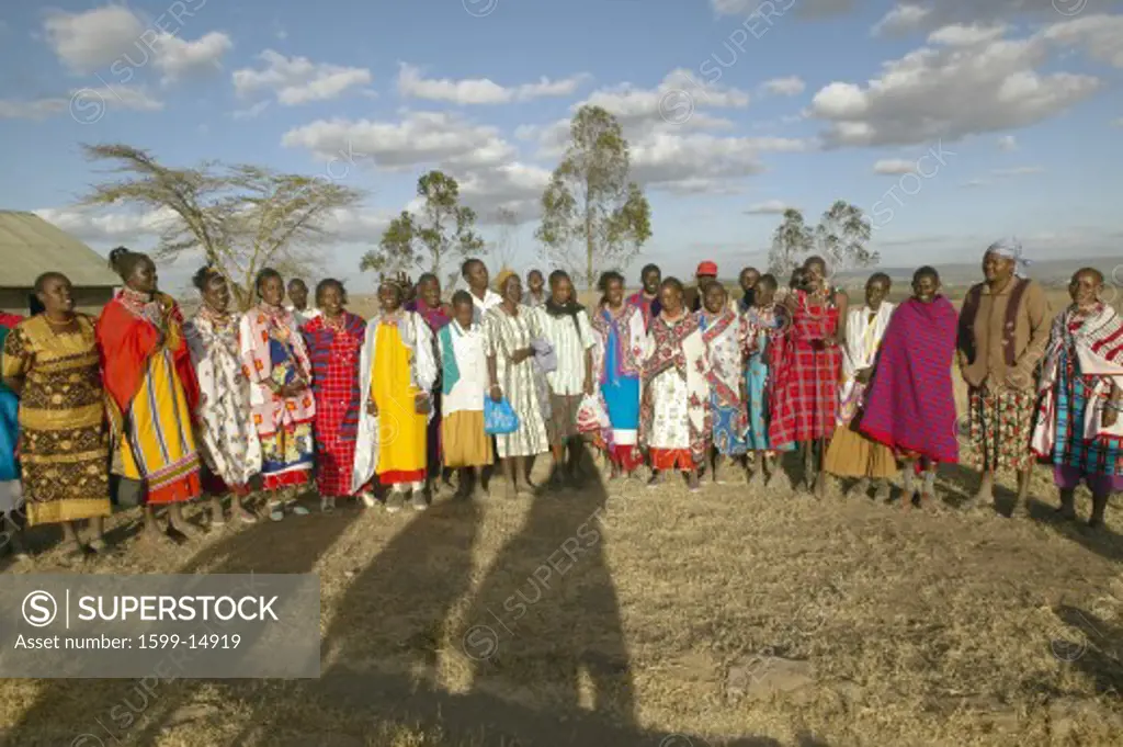 Village people singing at sunset in village of Nairobi National Park, Nairobi, Kenya, Africa