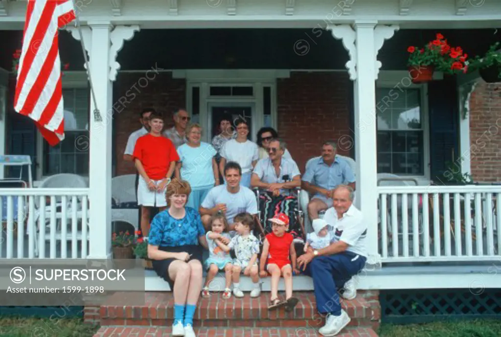 American family on front porch