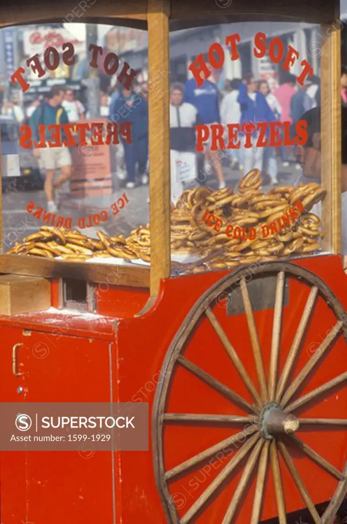 Red pretzel cart, Fisherman's Wharf in San Francisco, CA 