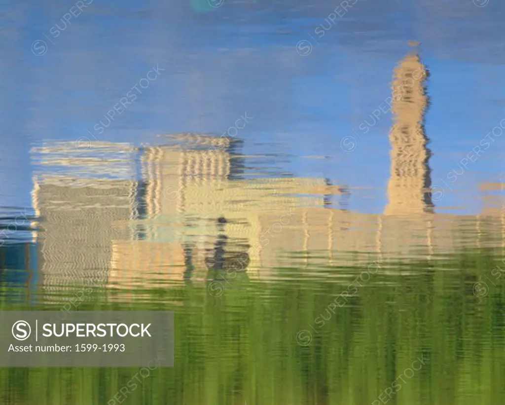 Abstract skyline, reflection on the Connecticut River of State Capitol Building in Hartford, Connecticut