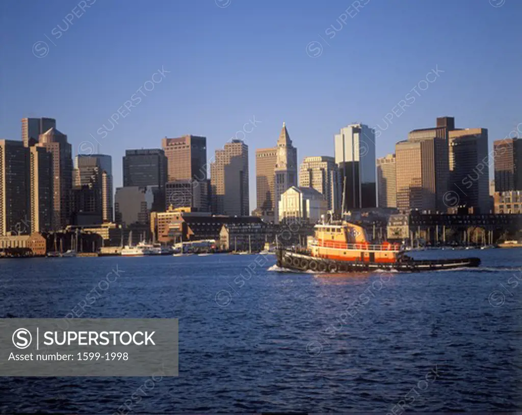 Boston Massachusetts skyline and waterfront view in the morning