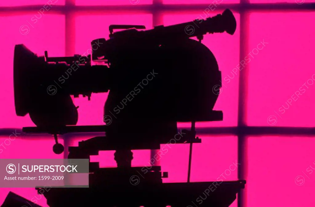 Silhouetted motion picture camera, Los Angeles, California