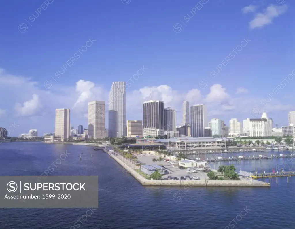 Skyline of Miami Beach, Florida from bay