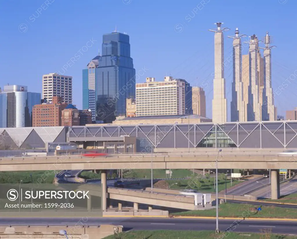 Skyline of Kansas City, Missouri with Interstate 10