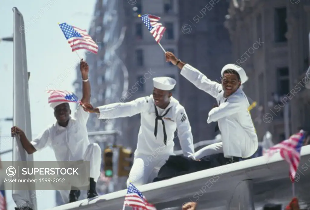 Three African-American Sailors Celebrating Desert Storm Victory Parade, New York City, New York