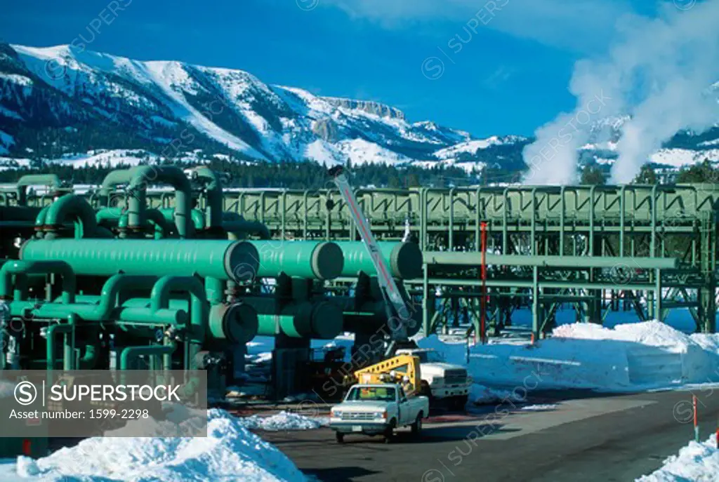 Geothermal power plant in winter, Mammoth Lakes, CA