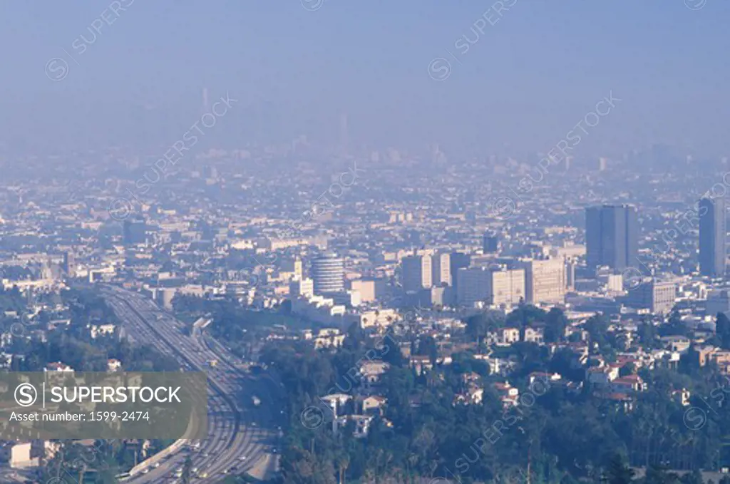Smog obscuring the Los Angeles skyline