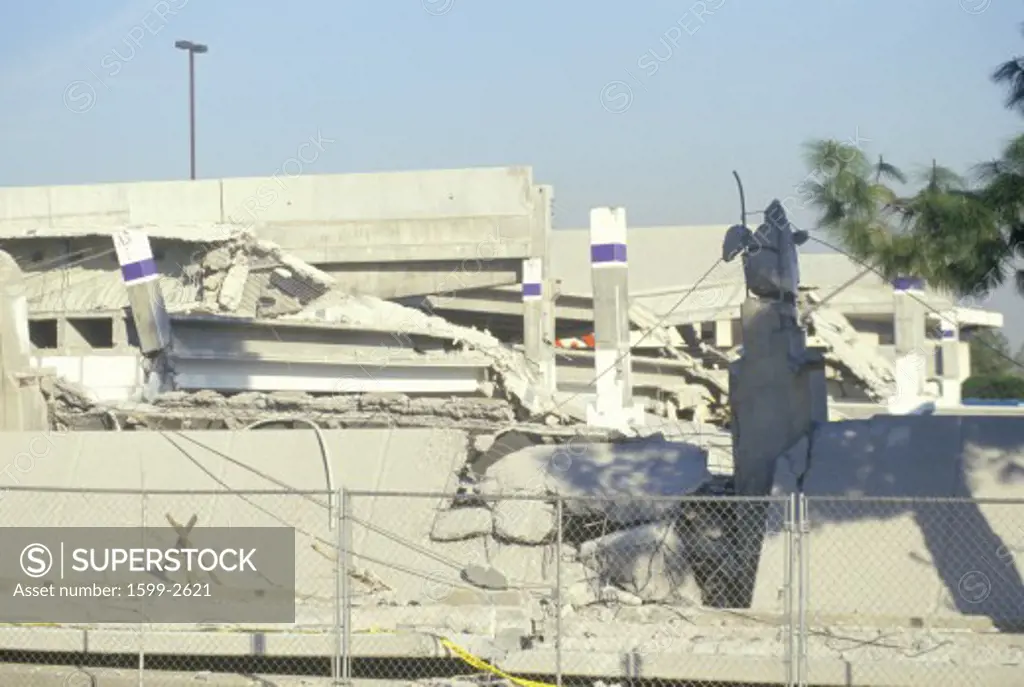 A collapsed parking garage at a Northridge shopping center at epicenter of the 1994 earthquake