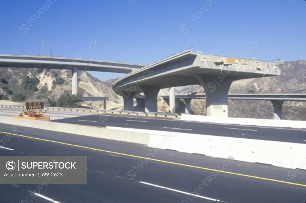 Overpass that collapsed on Highway 10 in the Northridge/Reseda area at the epicenter of earthquake in 1995