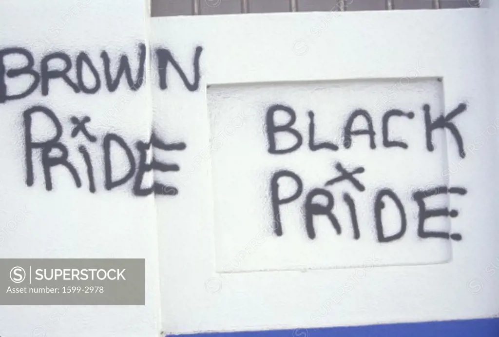 Graffiti reading Brown pride, black pride”, South Central Los Angeles, California