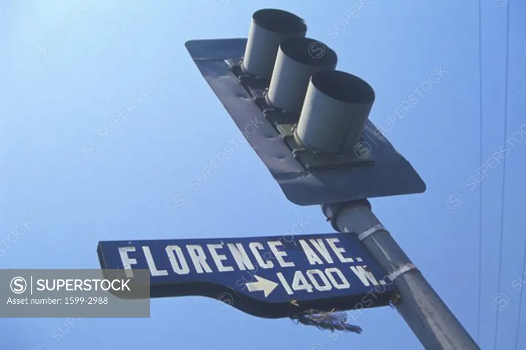 Street light at Florence Avenue, South Central Los Angeles, California