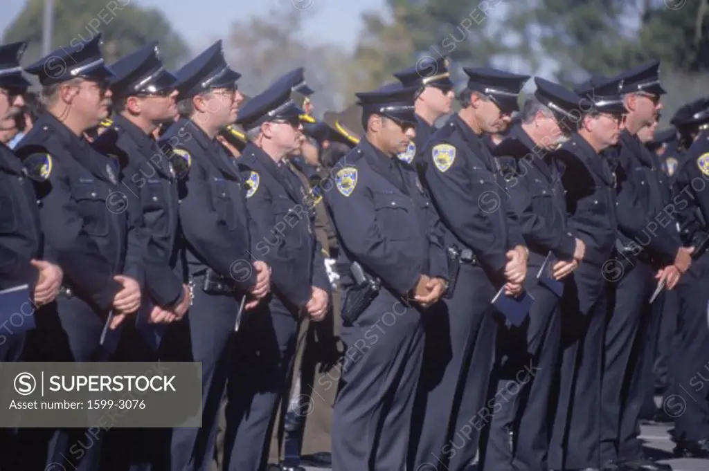 Police officers at funeral ceremony, Pleasanton, California