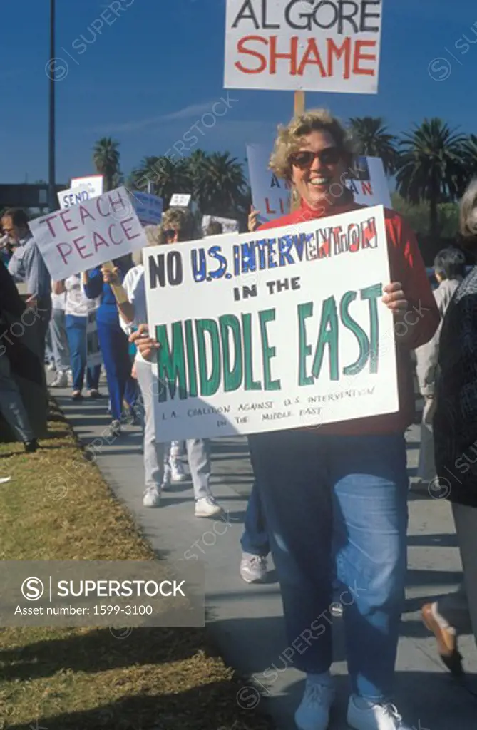 Americans protesting war in Middle East, Los Angeles, California