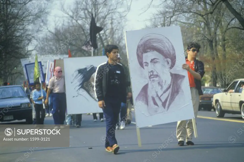 Iranian community marching in protest against Iraq, Washington D.C.