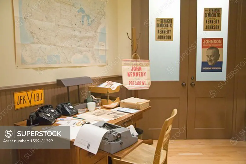 Campaign office interior setting in John F. Kennedy Presidential Library and Museum, Boston, MA., USA