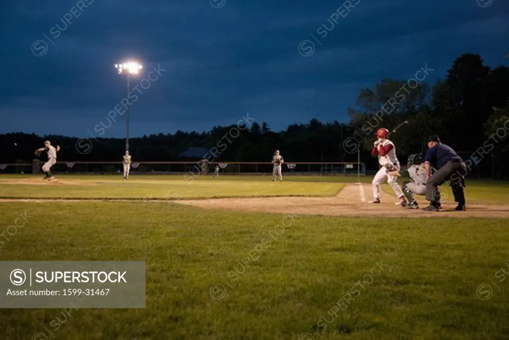 High school baseball features Nashoba Chieftans playing a nightgame in Western MA outside of Boston