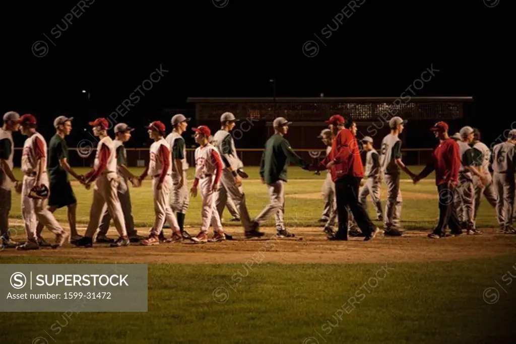 Nashoba Chieftans high school baseball team shakes hands with winning team, western MA, outside of Boston