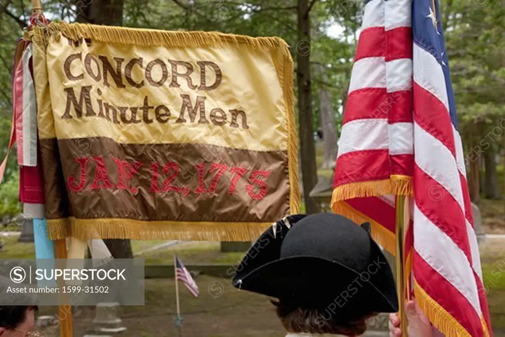 Flag for Concord Minutemen Revolutionary reenactors, Memorial Day, 2011, Concord, MA