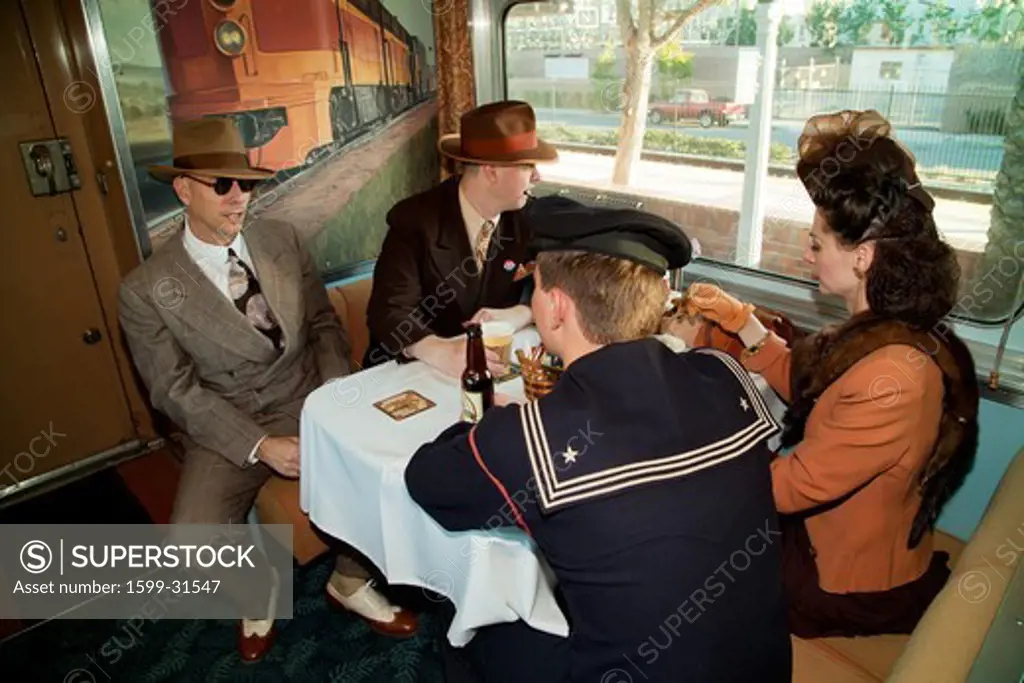 1940's reenactors interact on Pearl Harbor Day Troop train reenactment from Los Angeles Union Station to San Diego