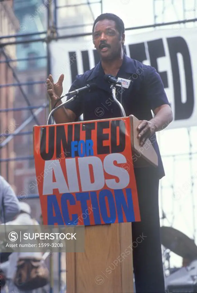 Jessie Jackson speaking at AIDS rally, New York City, New York