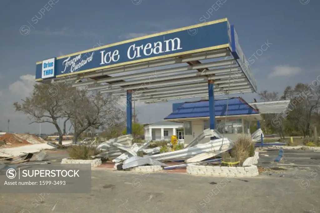 Destroyed ice cream stand in Pensacola Florida hit hard by Hurricane Ivan