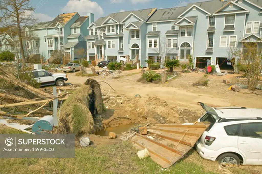 Expensive townhouses with debris heavily hit by Hurricane Ivan in Pensacola Florida