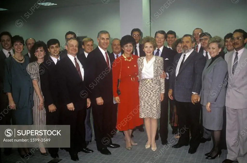President Ronald Reagan, Mrs. Reagan, California governor George Deukmejian and wife and others politicians