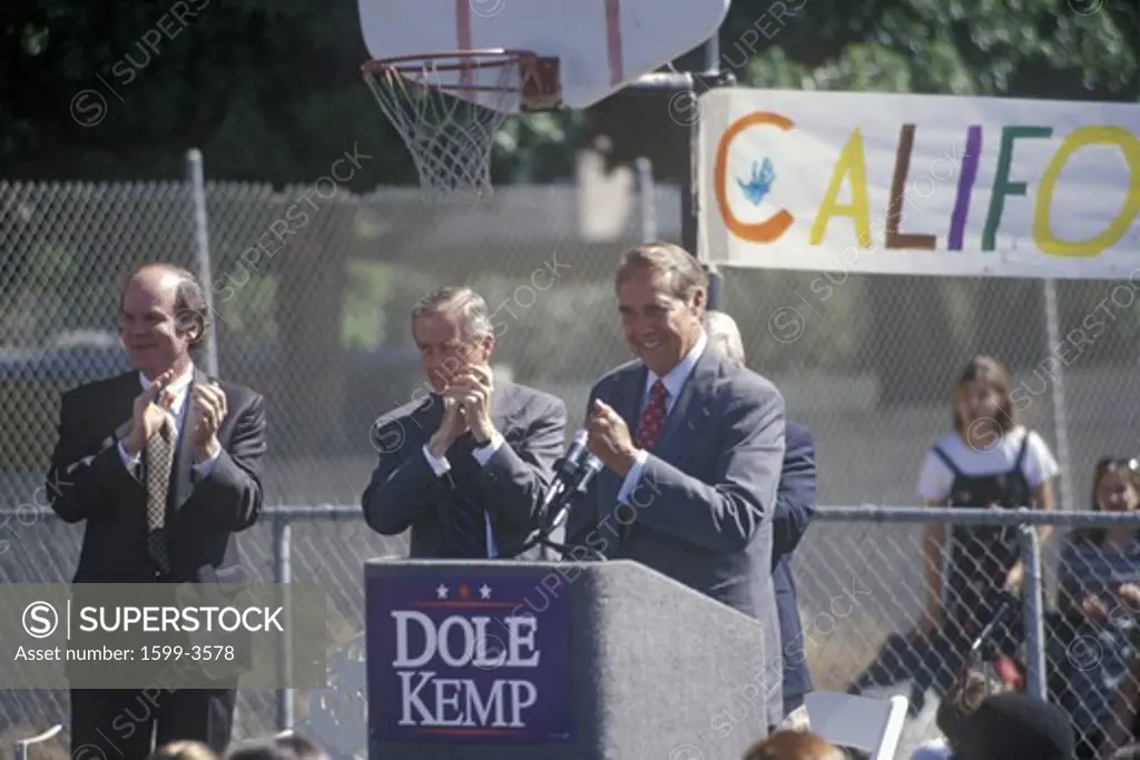 Republican presidential candidate for the 1996 election, Senator Bob Dole speaks at a rally at Temple Christian School in Ventura, California
