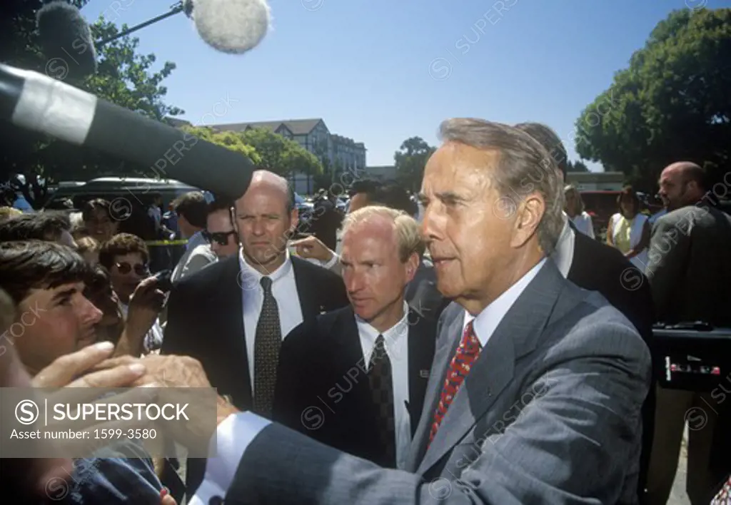 Republican presidential candidate for the 1996 election, Senator Bob Dole greets people at a rally at Temple Christian School in Ventura, California