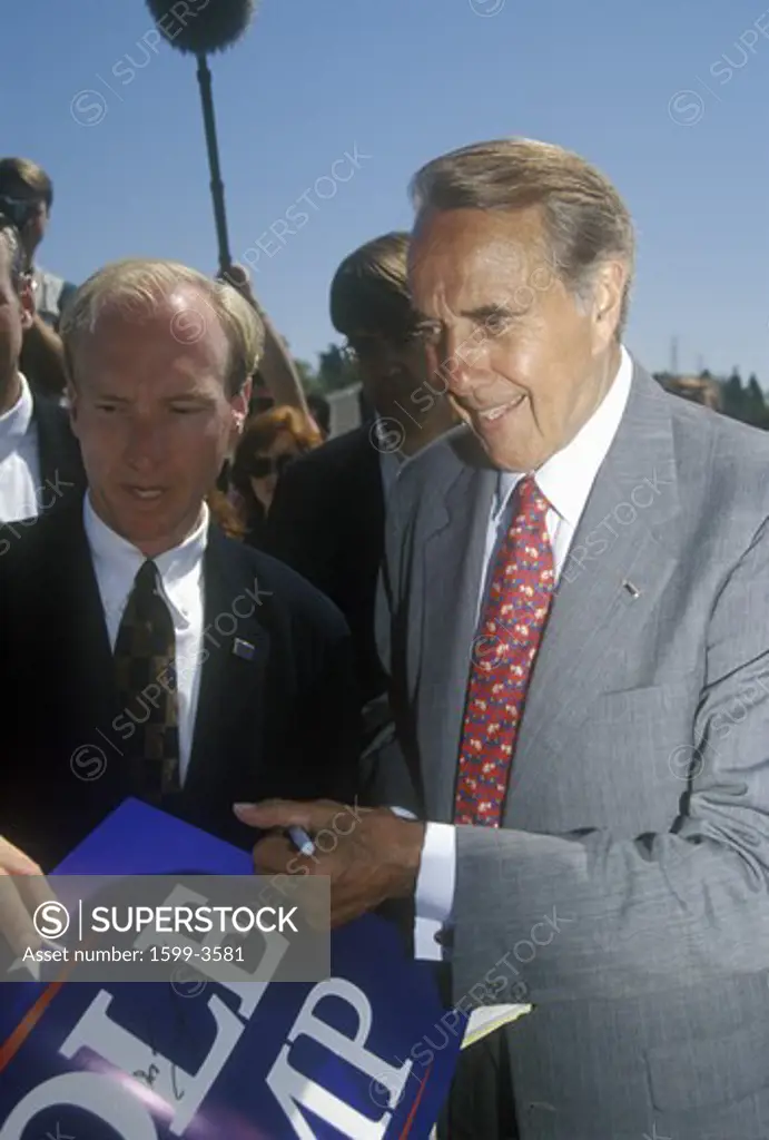 Republican presidential candidate for the 1996 election, Senator Bob Dole smiles as he meets people at a rally at Temple Christian School in Ventura, California
